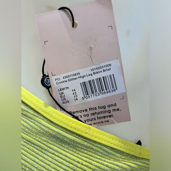 Missguided Crinkle Glitter High-Waisted Lemon Bikini Bottom Size 10 - NWT - Picture 5 of 5